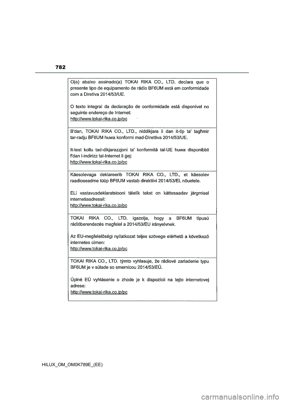 TOYOTA HILUX 2023 Owners Manual 782
HILUX_OM_OM0K789E_(EE) TOYOTA HILUX 2023 Owners Manual 782
HILUX_OM_OM0K789E_(EE)