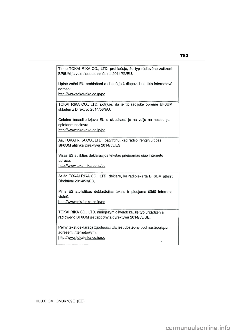 TOYOTA HILUX 2023 Owners Manual 783
HILUX_OM_OM0K789E_(EE) TOYOTA HILUX 2023 Owners Manual 783
HILUX_OM_OM0K789E_(EE)