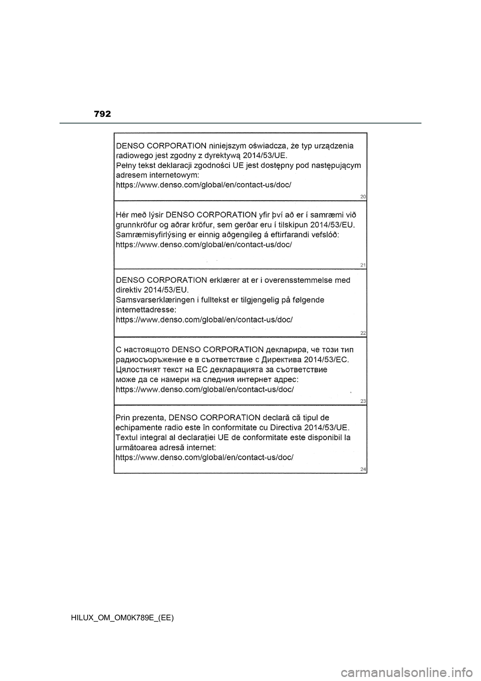 TOYOTA HILUX 2023 Owners Manual 792
HILUX_OM_OM0K789E_(EE) TOYOTA HILUX 2023 Owners Manual 792
HILUX_OM_OM0K789E_(EE)