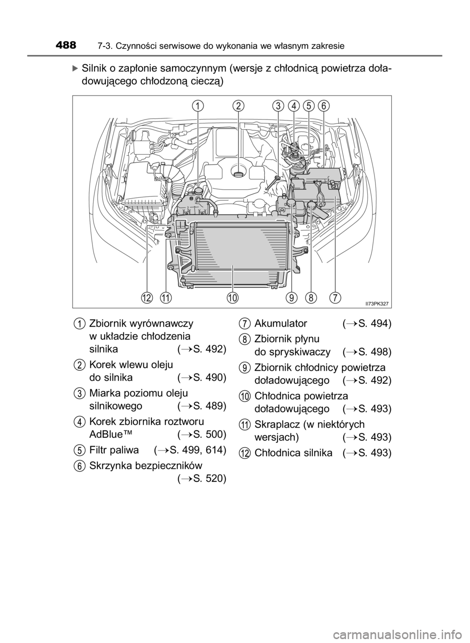 TOYOTA HILUX 2023  Instrukcja obsługi (in Polish) óSilnik o zap∏onie samoczynnym (wersje z ch∏odnicà powietrza do∏a-
dowujàcego ch∏odzonà cieczà)
4887-3. CzynnoÊci serwisowe do wykonania we w∏asnym zakresie
Zbiornik wyrównawczy
w uk