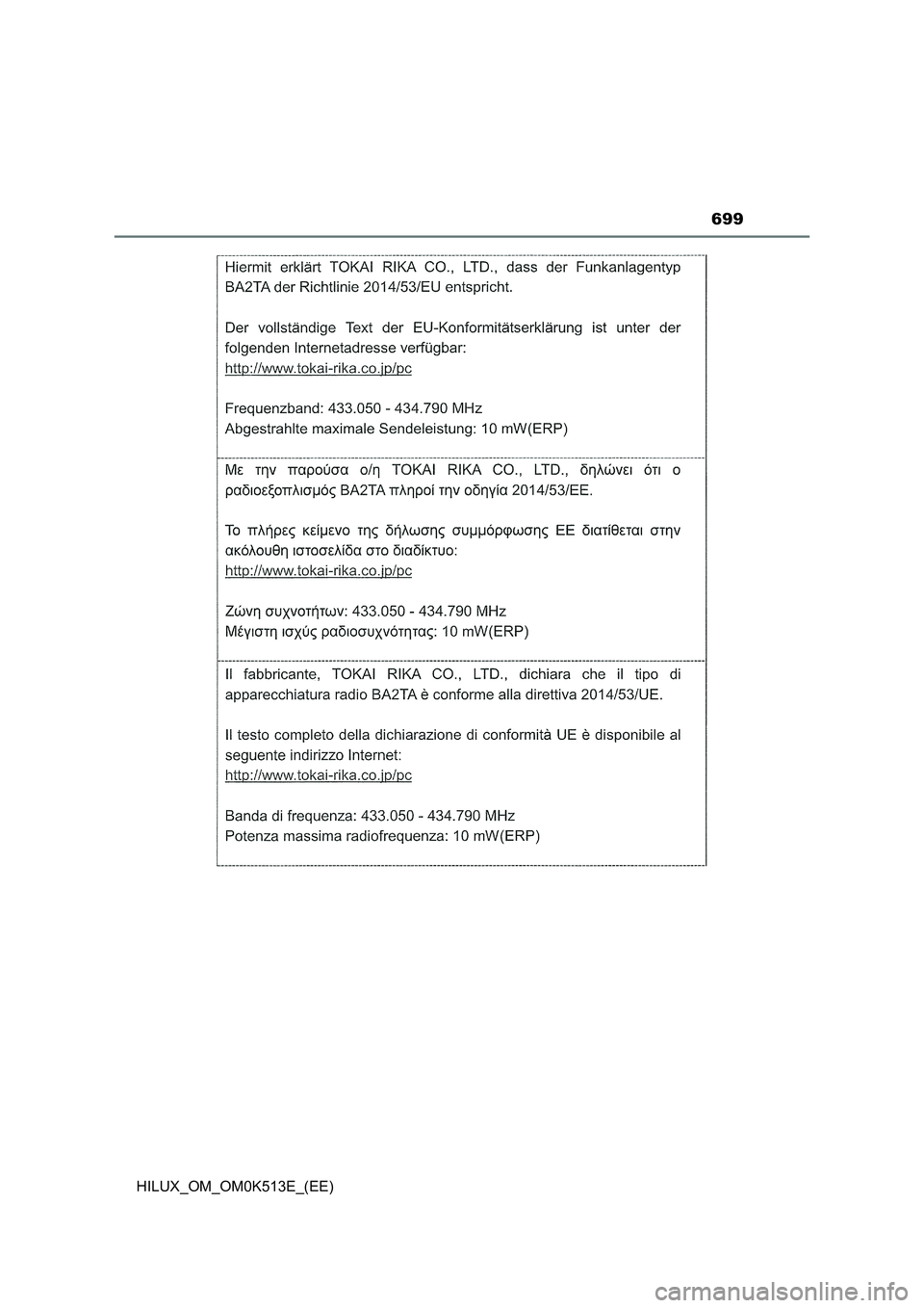 TOYOTA HILUX 2022 Owners Manual 699
HILUX_OM_OM0K513E_(EE) TOYOTA HILUX 2022 Owners Manual 699
HILUX_OM_OM0K513E_(EE)