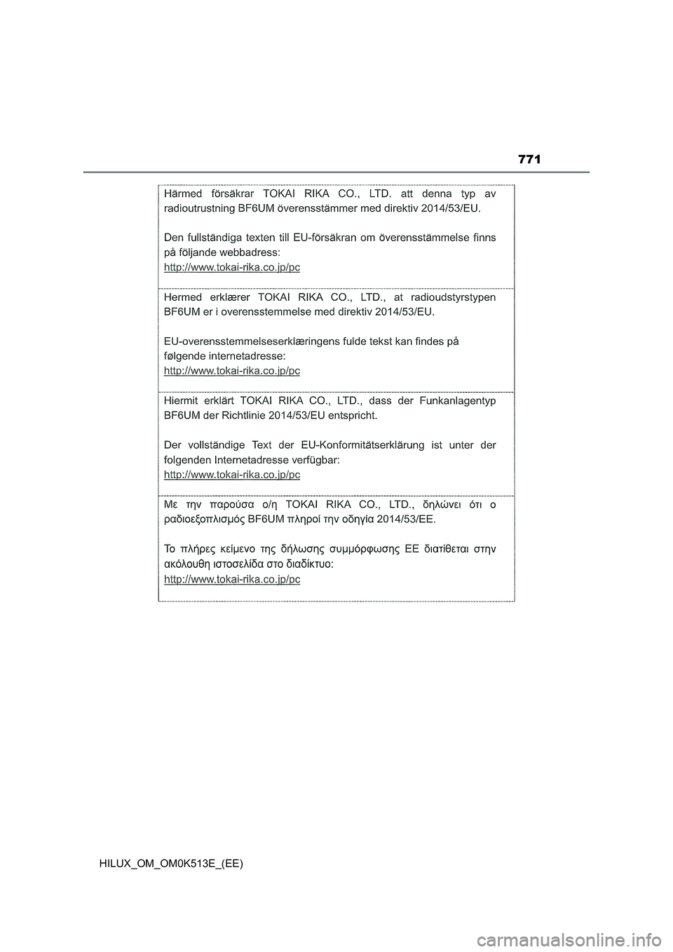 TOYOTA HILUX 2022 Owners Manual 771
HILUX_OM_OM0K513E_(EE) TOYOTA HILUX 2022 Owners Manual 771
HILUX_OM_OM0K513E_(EE)