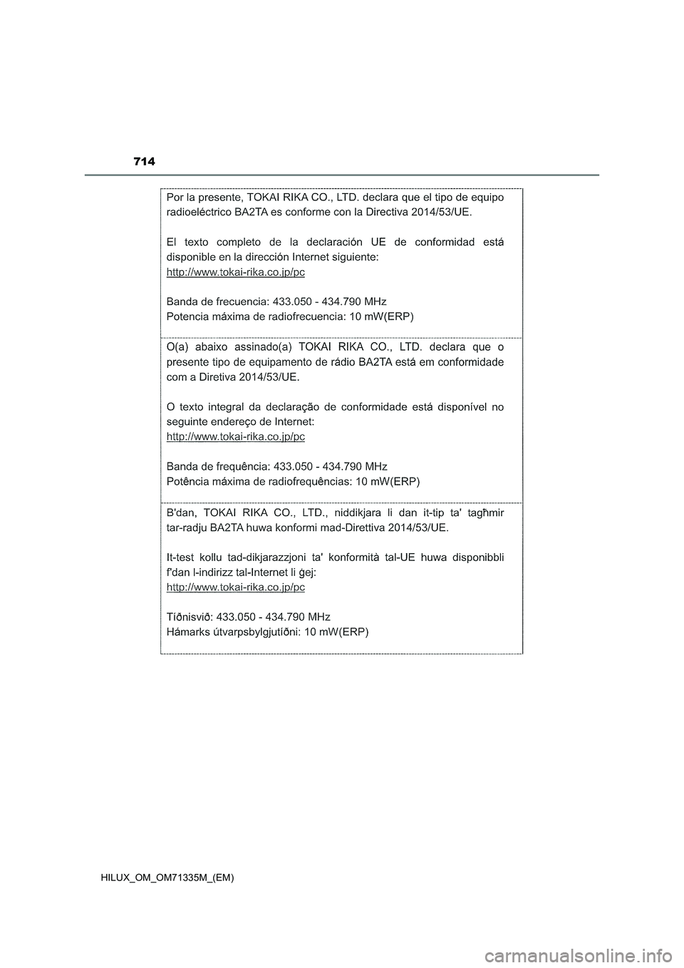 TOYOTA HILUX 2022 Betriebsanleitungen (in German) 714
HILUX_OM_OM71335M_(EM) TOYOTA HILUX 2022 Betriebsanleitungen (in German) 714
HILUX_OM_OM71335M_(EM)