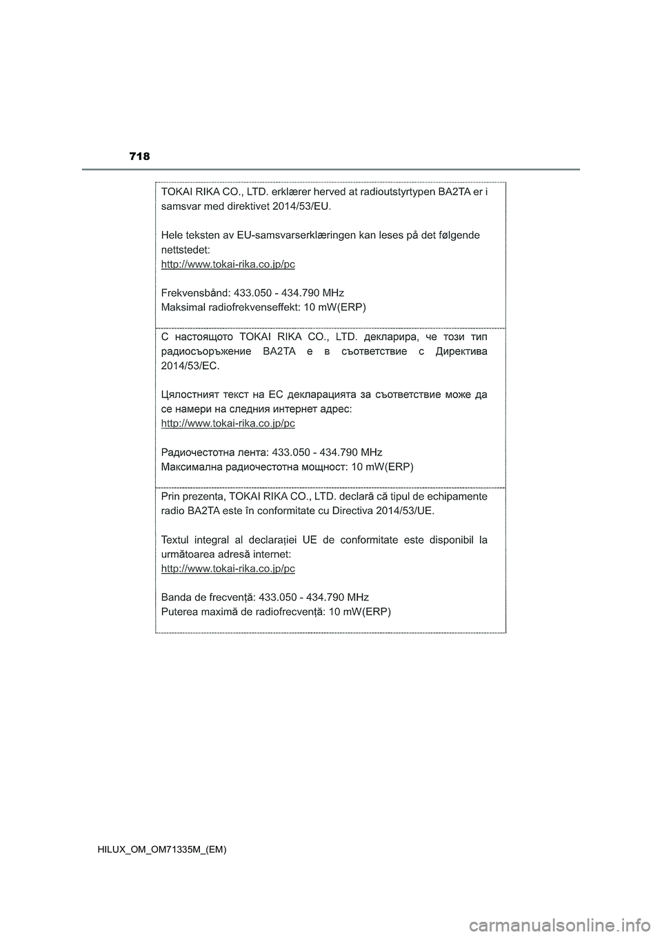 TOYOTA HILUX 2022 Betriebsanleitungen (in German) 718
HILUX_OM_OM71335M_(EM) TOYOTA HILUX 2022 Betriebsanleitungen (in German) 718
HILUX_OM_OM71335M_(EM)
