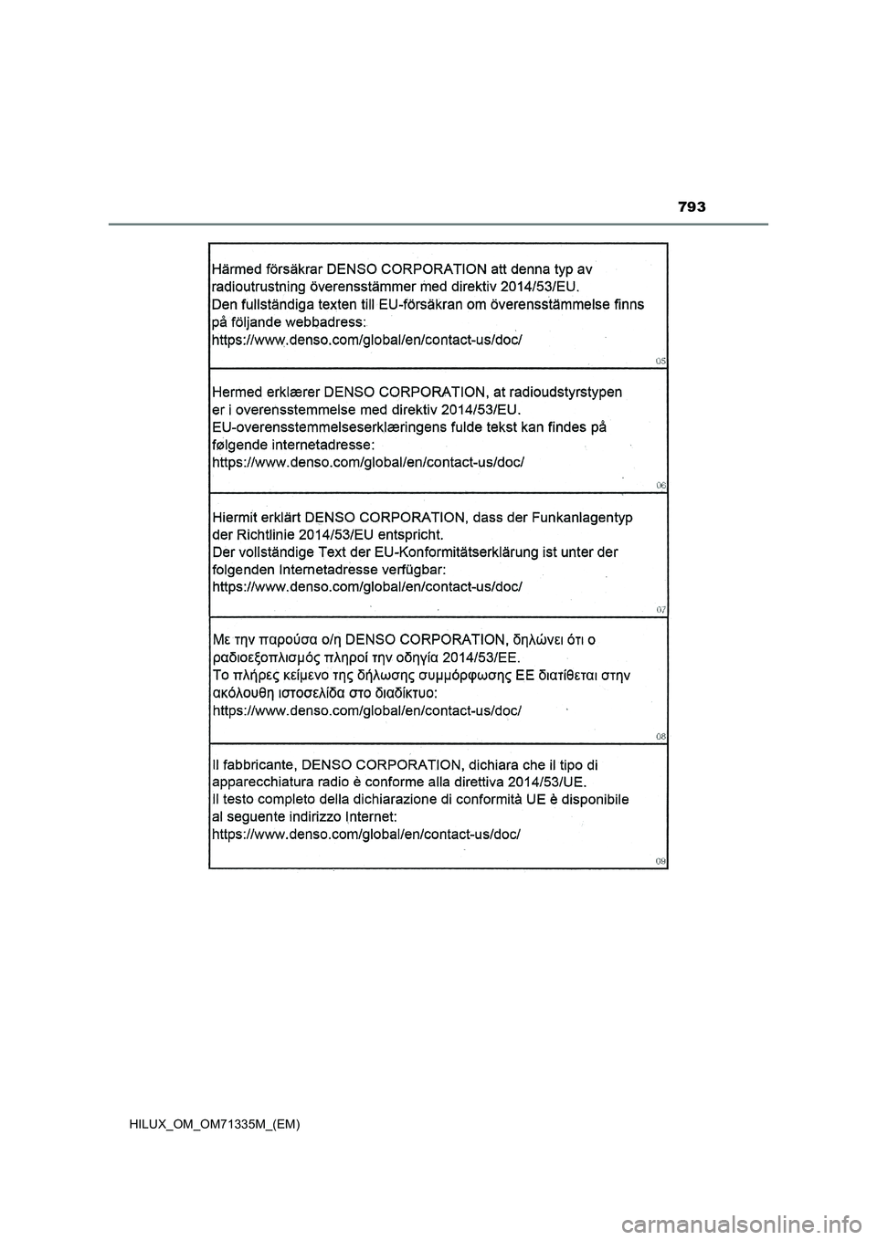 TOYOTA HILUX 2022 Betriebsanleitungen (in German) 793
HILUX_OM_OM71335M_(EM) TOYOTA HILUX 2022 Betriebsanleitungen (in German) 793
HILUX_OM_OM71335M_(EM)