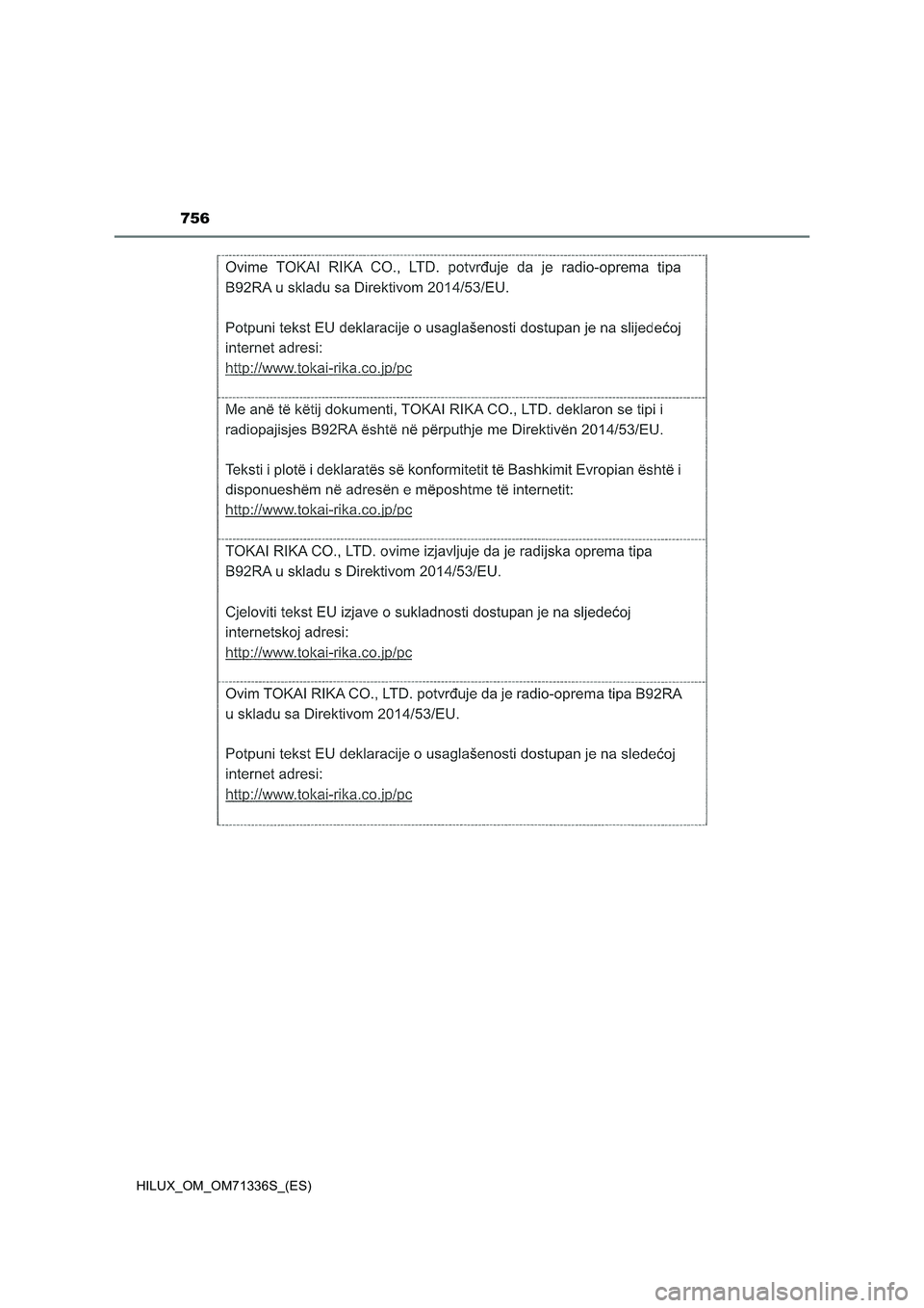 TOYOTA HILUX 2022  Manual del propietario (in Spanish) 756
HILUX_OM_OM71336S_(ES) 
