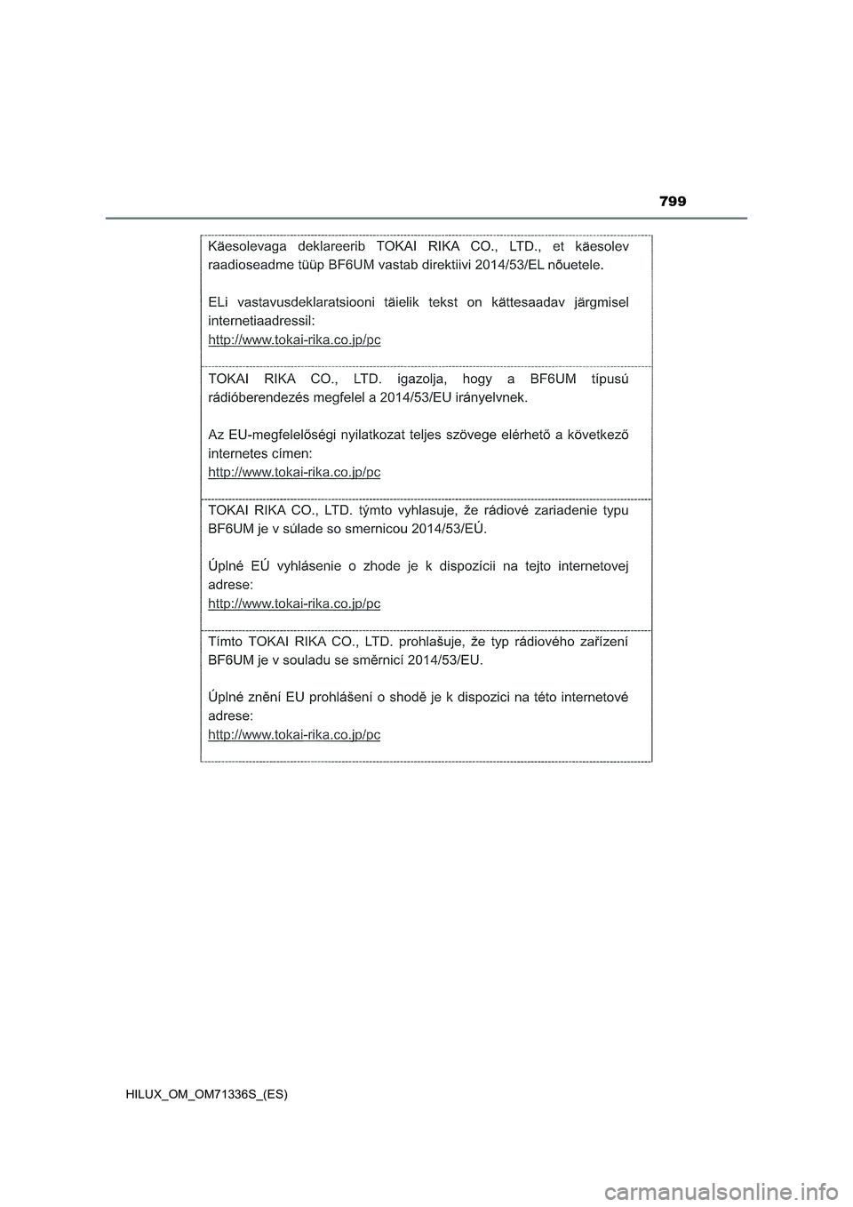 TOYOTA HILUX 2022  Manual del propietario (in Spanish) 799
HILUX_OM_OM71336S_(ES) 