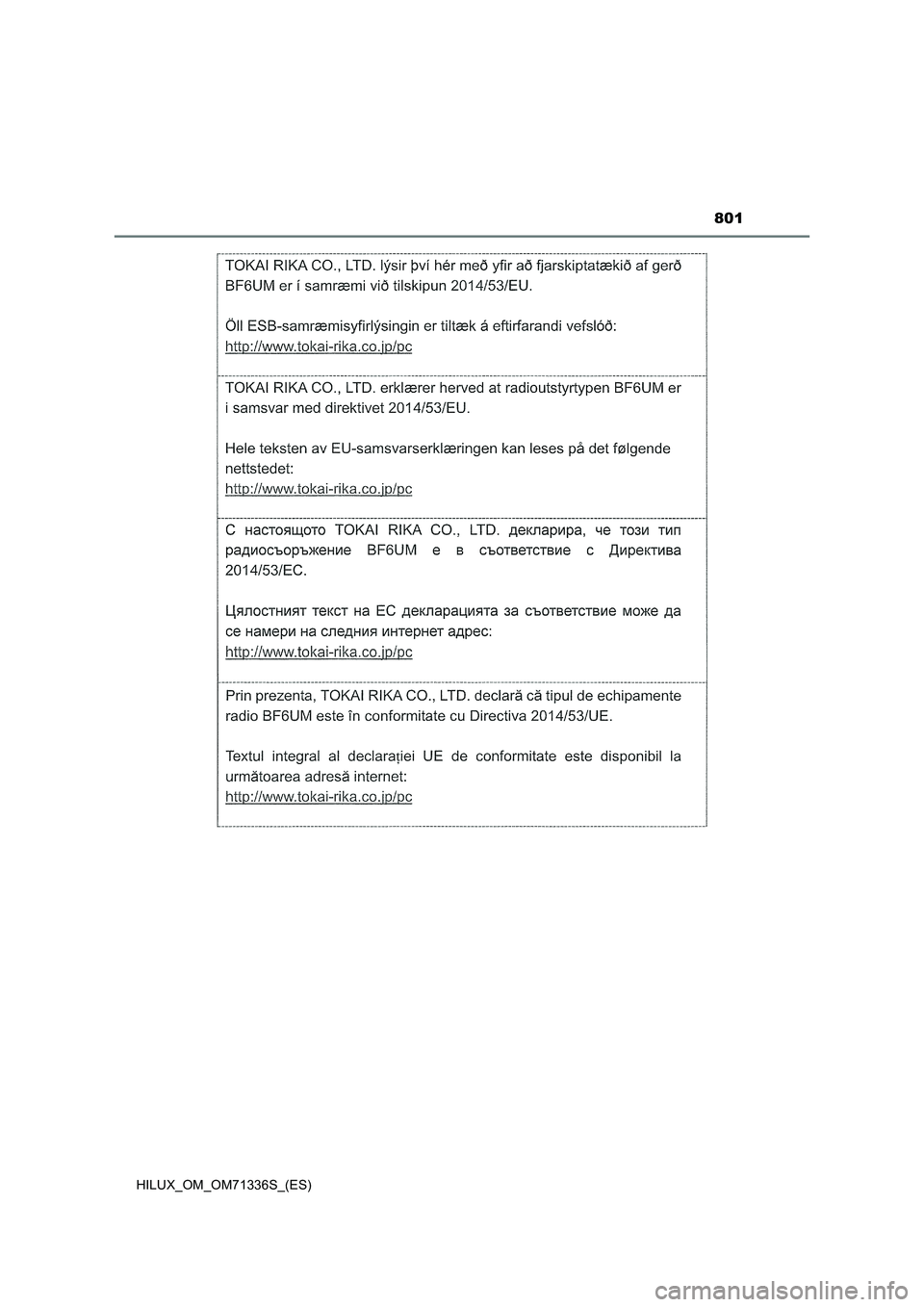 TOYOTA HILUX 2022  Manual del propietario (in Spanish) 801
HILUX_OM_OM71336S_(ES) 