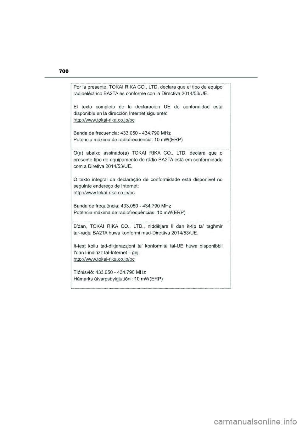 TOYOTA HILUX 2022 Instructieboekje (in Dutch) 700
HILUX_OM_OM0K513E_(EE)
HILUX_OM_OM0K513E_(EE).book Page 700 Wednesday, May 26, 2021 11:09 AM TOYOTA HILUX 2022 Instructieboekje (in Dutch) 700
HILUX_OM_OM0K513E_(EE)
HILUX_OM_OM0K513E_(EE).book Page 700 Wednesday, May 26, 2021 11:09 AM