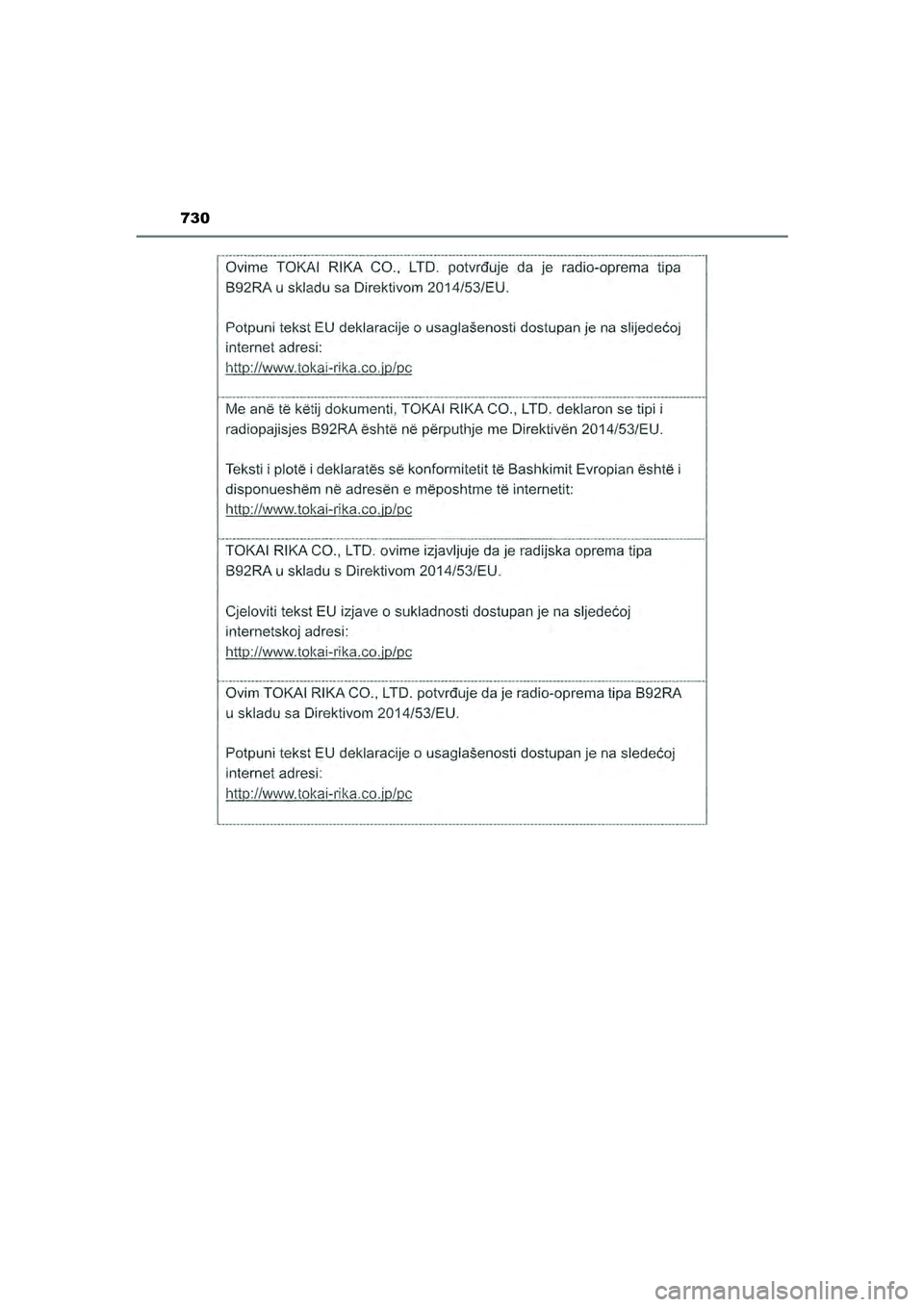 TOYOTA HILUX 2022 Instructieboekje (in Dutch) 730
HILUX_OM_OM0K513E_(EE)
HILUX_OM_OM0K513E_(EE).book Page 730 Wednesday, May 26, 2021 11:09 AM TOYOTA HILUX 2022 Instructieboekje (in Dutch) 730
HILUX_OM_OM0K513E_(EE)
HILUX_OM_OM0K513E_(EE).book Page 730 Wednesday, May 26, 2021 11:09 AM