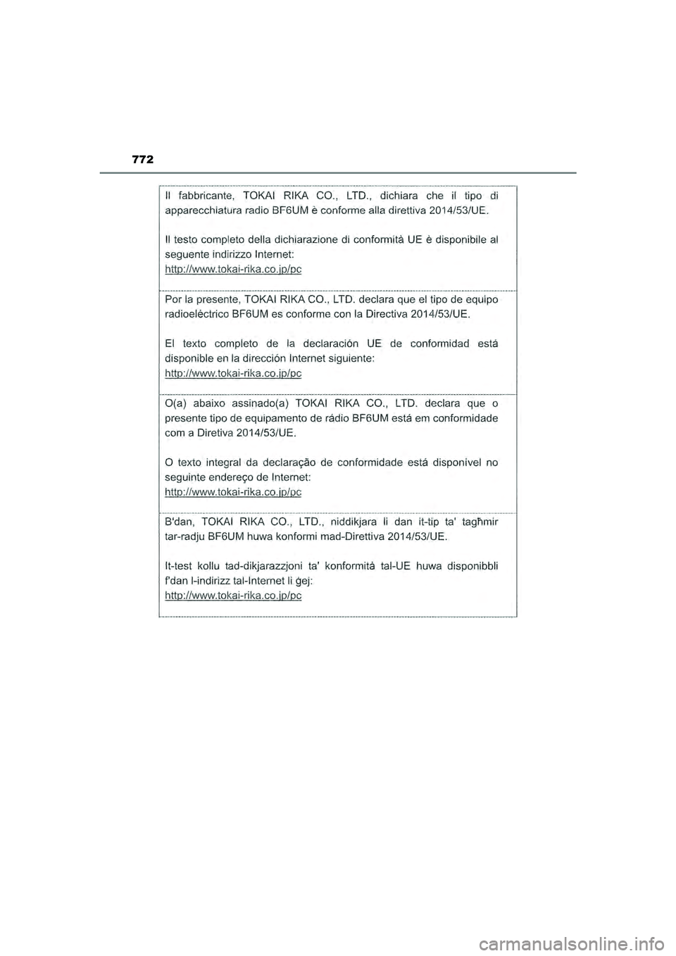 TOYOTA HILUX 2022 Instructieboekje (in Dutch) 772
HILUX_OM_OM0K513E_(EE)
HILUX_OM_OM0K513E_(EE).book Page 772 Wednesday, May 26, 2021 11:09 AM TOYOTA HILUX 2022 Instructieboekje (in Dutch) 772
HILUX_OM_OM0K513E_(EE)
HILUX_OM_OM0K513E_(EE).book Page 772 Wednesday, May 26, 2021 11:09 AM