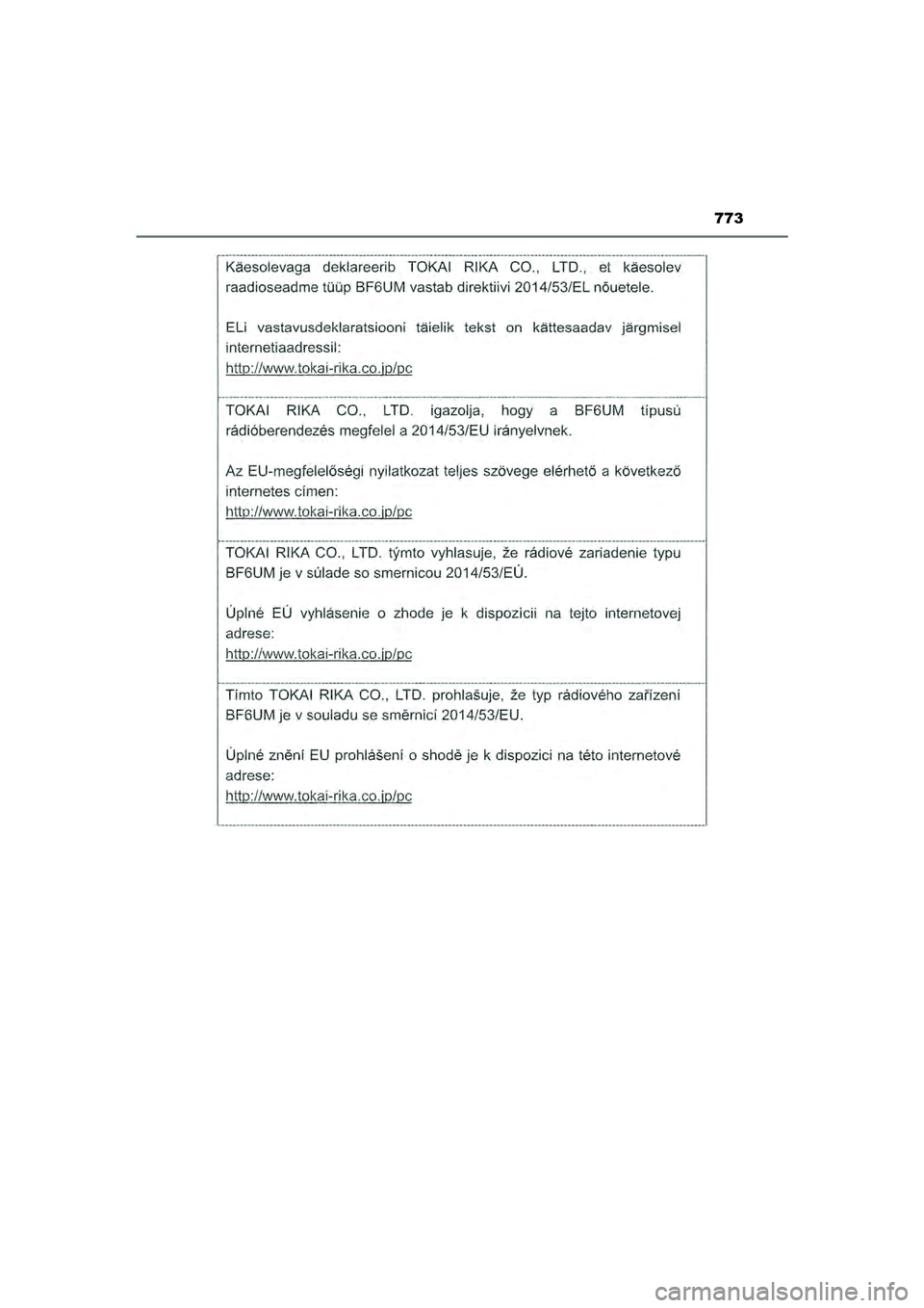 TOYOTA HILUX 2022 Instructieboekje (in Dutch) 773
HILUX_OM_OM0K513E_(EE)
HILUX_OM_OM0K513E_(EE).book Page 773 Wednesday, May 26, 2021 11:09 AM TOYOTA HILUX 2022 Instructieboekje (in Dutch) 773
HILUX_OM_OM0K513E_(EE)
HILUX_OM_OM0K513E_(EE).book Page 773 Wednesday, May 26, 2021 11:09 AM