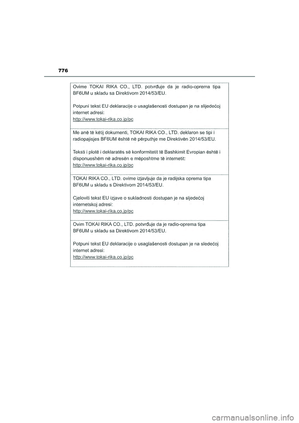 TOYOTA HILUX 2022 Instructieboekje (in Dutch) 776
HILUX_OM_OM0K513E_(EE)
HILUX_OM_OM0K513E_(EE).book Page 776 Wednesday, May 26, 2021 11:09 AM TOYOTA HILUX 2022 Instructieboekje (in Dutch) 776
HILUX_OM_OM0K513E_(EE)
HILUX_OM_OM0K513E_(EE).book Page 776 Wednesday, May 26, 2021 11:09 AM