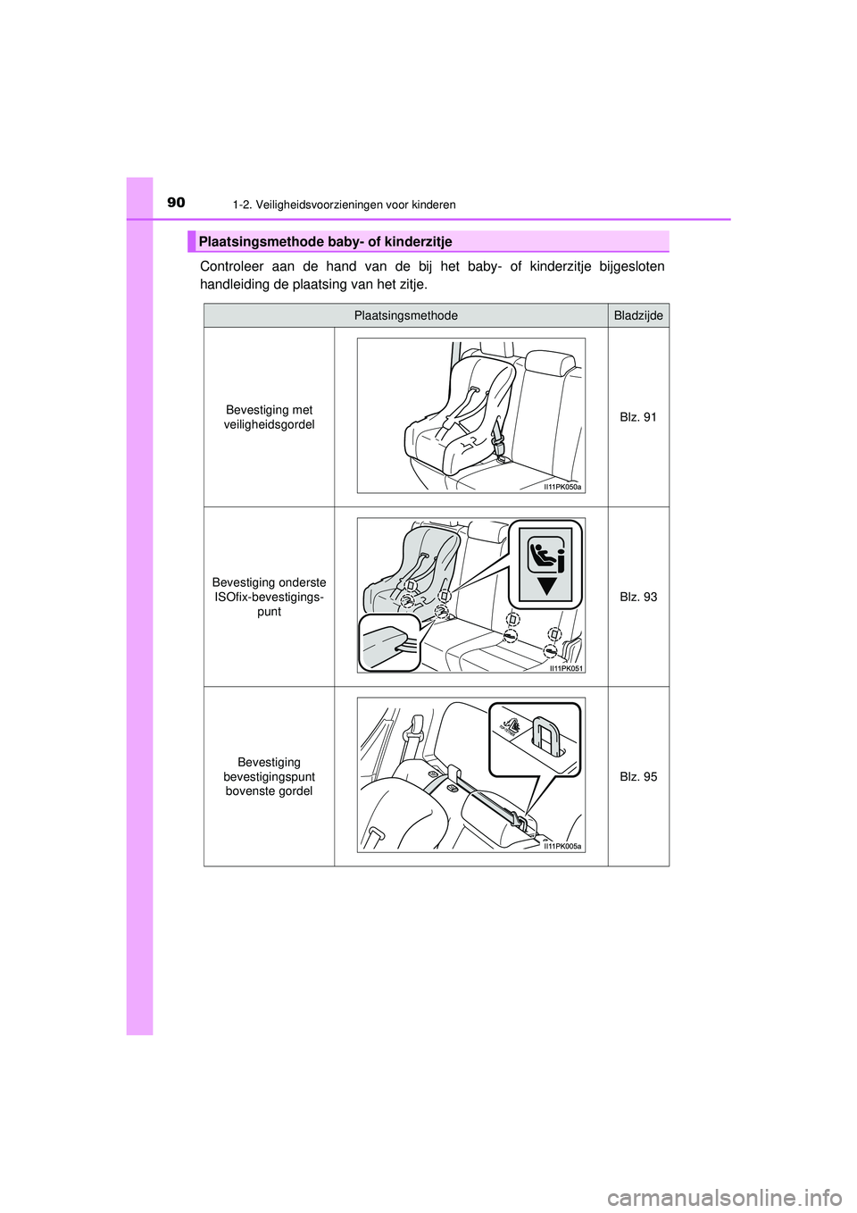 TOYOTA HILUX 2022 Instructieboekje (in Dutch) 901-2. Veiligheidsvoorzieningen voor kinderen
HILUX_OM_OM0K513E_(EE)
Controleer aan de hand van de bij het baby- of kinderzitje bijgesloten
handleiding de plaatsing van het zitje.
Plaatsingsmethode ba TOYOTA HILUX 2022 Instructieboekje (in Dutch) 901-2. Veiligheidsvoorzieningen voor kinderen
HILUX_OM_OM0K513E_(EE)
Controleer aan de hand van de bij het baby- of kinderzitje bijgesloten
handleiding de plaatsing van het zitje.
Plaatsingsmethode ba
