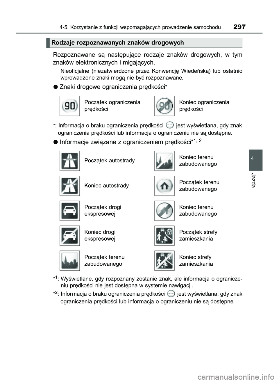 TOYOTA HILUX 2022  Instrukcja obsługi (in Polish) Rozpoznawane  sà  nast´pujàce  rodzaje  znaków  drogowych,  w tym
znaków elektronicznych i migajàcych.
Nieoficjalne  (niezatwierdzone  przez  Konwencj´  Wiedeƒskà)  lub  ostatnio
wprowadzone 