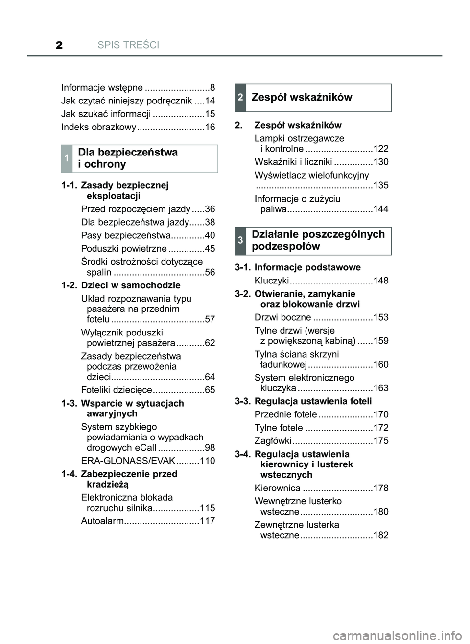 TOYOTA HILUX 2022  Instrukcja obsługi (in Polish) SPIS TREÂCI2
Informacje wst´pne .........................8
Jak czytaç niniejszy podr´cznik ....14
Jak szukaç informacji ....................15
Indeks obrazkowy ..........................16
1-1. Z