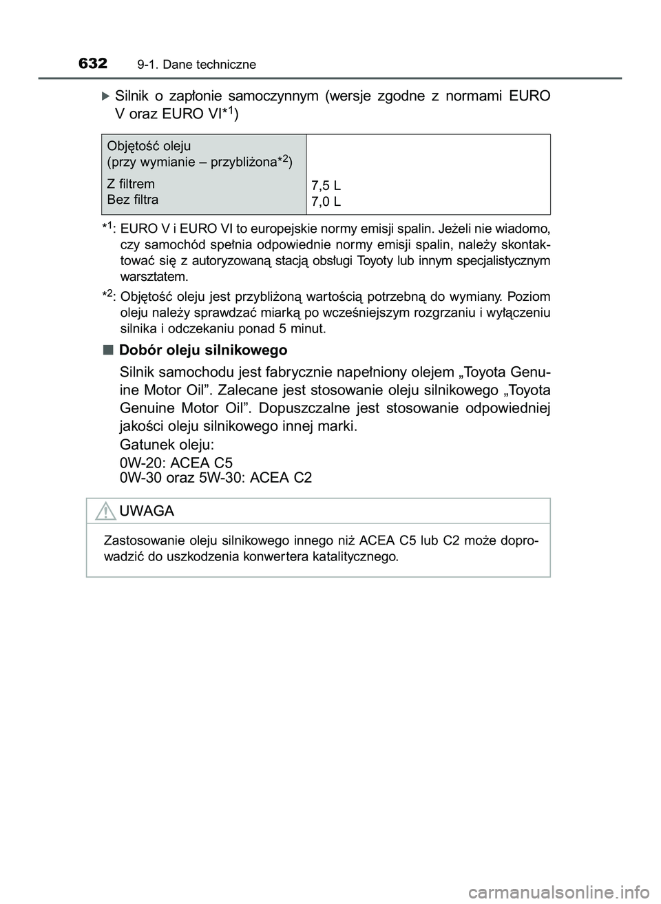 TOYOTA HILUX 2022  Instrukcja obsługi (in Polish) óSilnik  o zap∏onie  samoczynnym  (wersje  zgodne  z normami EURO
V oraz EURO VI*1)
*1: EURO V i EURO VI to europejskie normy emisji spalin. Je˝eli nie wiadomo,
czy  samochód  spe∏nia  odpowied