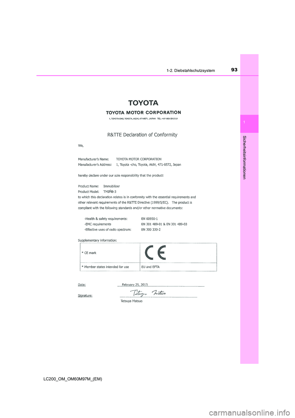 TOYOTA LAND CRUISER 2015  Betriebsanleitungen (in German) 931-2. Diebstahlschutzsystem
1
LC200_OM_OM60M97M_(EM)
Sicherheitsinformationen 