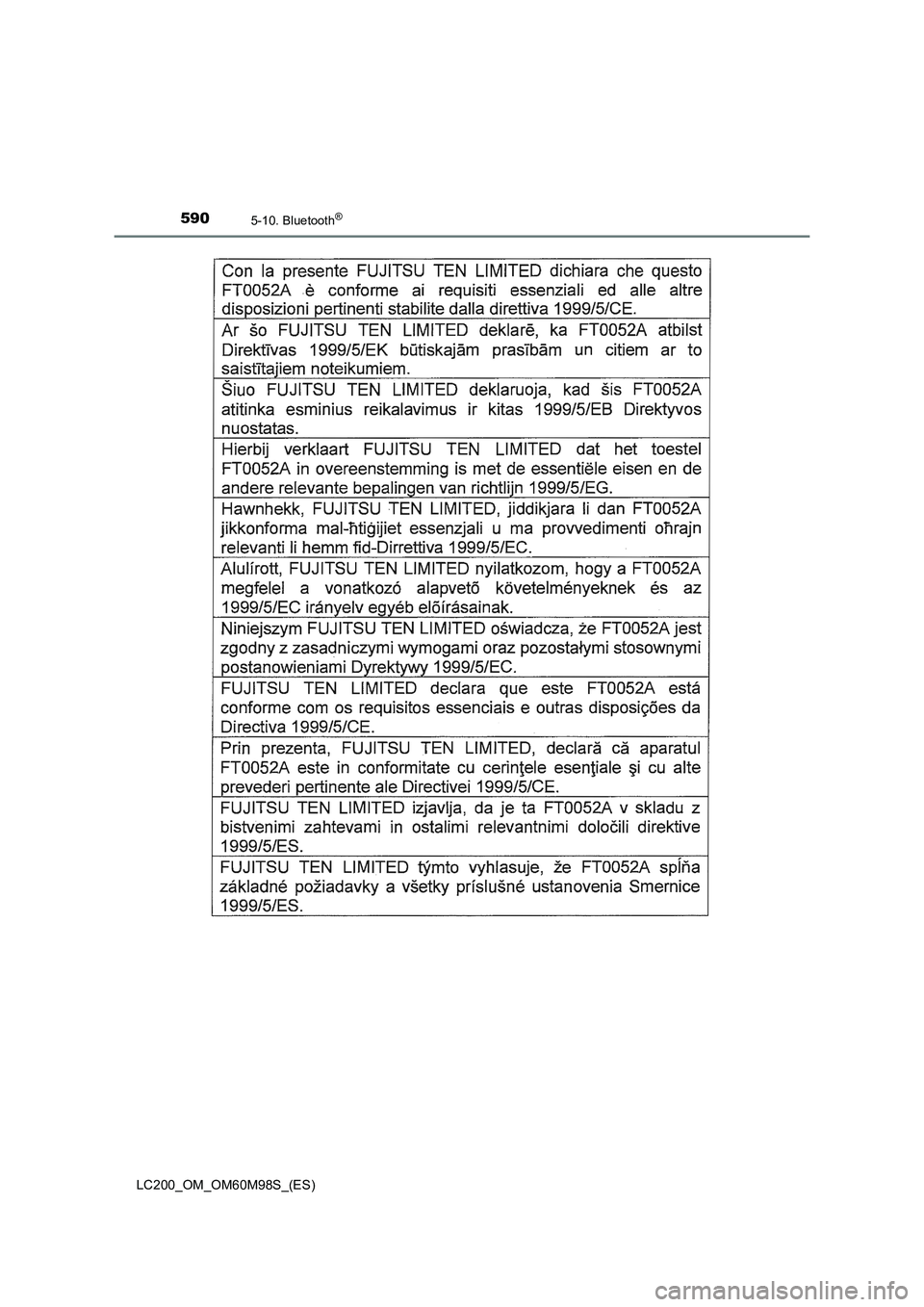 TOYOTA LAND CRUISER 2015  Manual del propietario (in Spanish) 5905-10. Bluetooth®
LC200_OM_OM60M98S_(ES) 