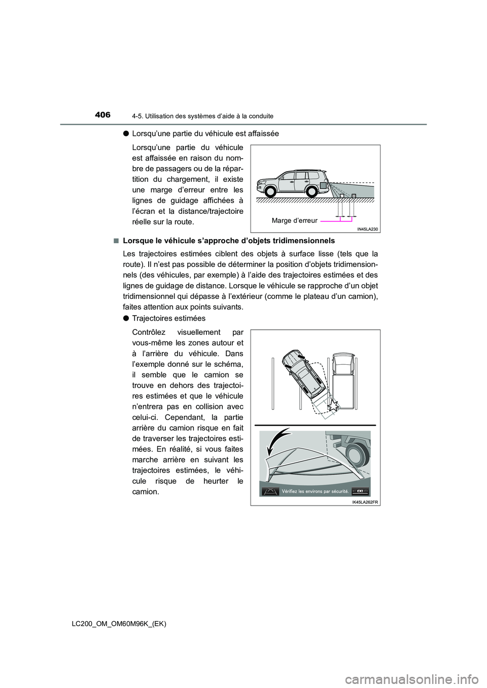 TOYOTA LAND CRUISER 2015 Manuel du propriétaire (in French) 4064-5. Utilisation des systèmes d’aide à la conduite
LC200_OM_OM60M96K_(EK)
●Lorsqu’une partie du véhicule est affaissée
Lorsqu’une partie du véhicule
est affaissée en raison du nom-
br TOYOTA LAND CRUISER 2015 Manuel du propriétaire (in French) 4064-5. Utilisation des systèmes d’aide à la conduite
LC200_OM_OM60M96K_(EK)
●Lorsqu’une partie du véhicule est affaissée
Lorsqu’une partie du véhicule
est affaissée en raison du nom-
br