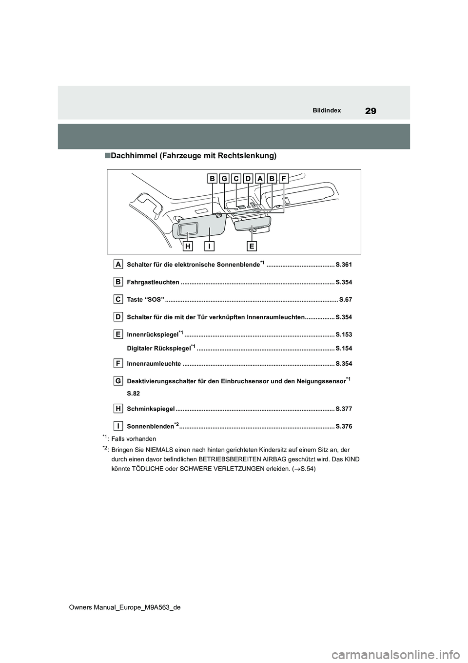 TOYOTA MIRAI 2023 Betriebsanleitungen (in German) 29
Owners Manual_Europe_M9A563_de
Bildindex
■Dachhimmel (Fahrzeuge mit Rechtslenkung)
Schalter für die elektronische Sonnenblende*1....................................... S.361
Fahrgastleuchten .. TOYOTA MIRAI 2023 Betriebsanleitungen (in German) 29
Owners Manual_Europe_M9A563_de
Bildindex
■Dachhimmel (Fahrzeuge mit Rechtslenkung)
Schalter für die elektronische Sonnenblende*1....................................... S.361
Fahrgastleuchten ..