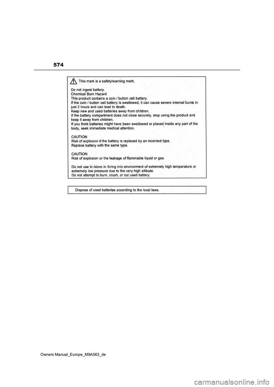 TOYOTA MIRAI 2023  Betriebsanleitungen (in German) 574
Owners Manual_Europe_M9A563_de 