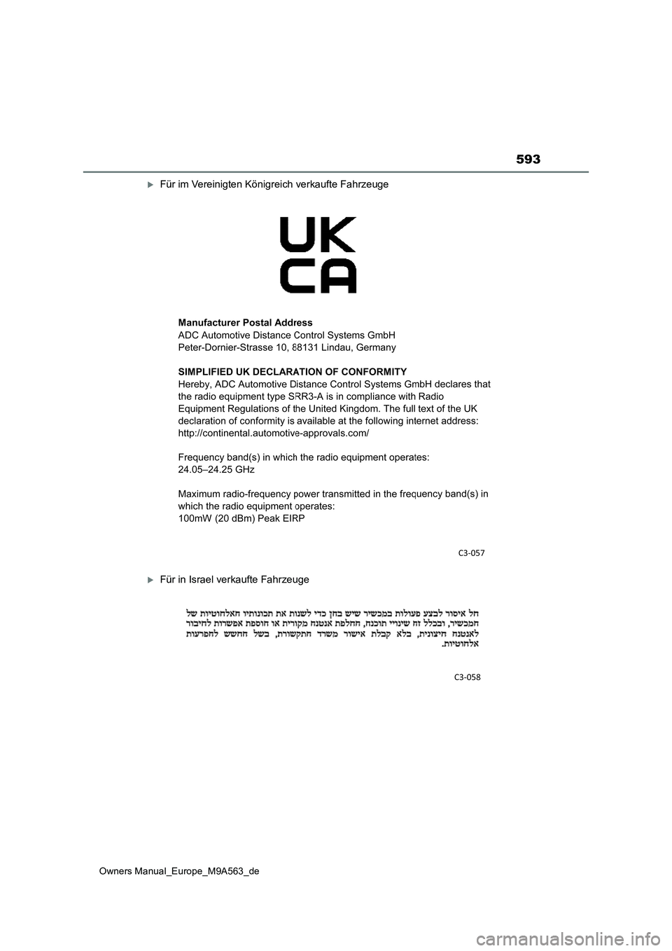 TOYOTA MIRAI 2023 Betriebsanleitungen (in German) 593
Owners Manual_Europe_M9A563_de
Für im Vereinigten Königreich verkaufte Fahrzeuge
Für in Israel verkaufte Fahrzeuge TOYOTA MIRAI 2023 Betriebsanleitungen (in German) 593
Owners Manual_Europe_M9A563_de
Für im Vereinigten Königreich verkaufte Fahrzeuge
Für in Israel verkaufte Fahrzeuge