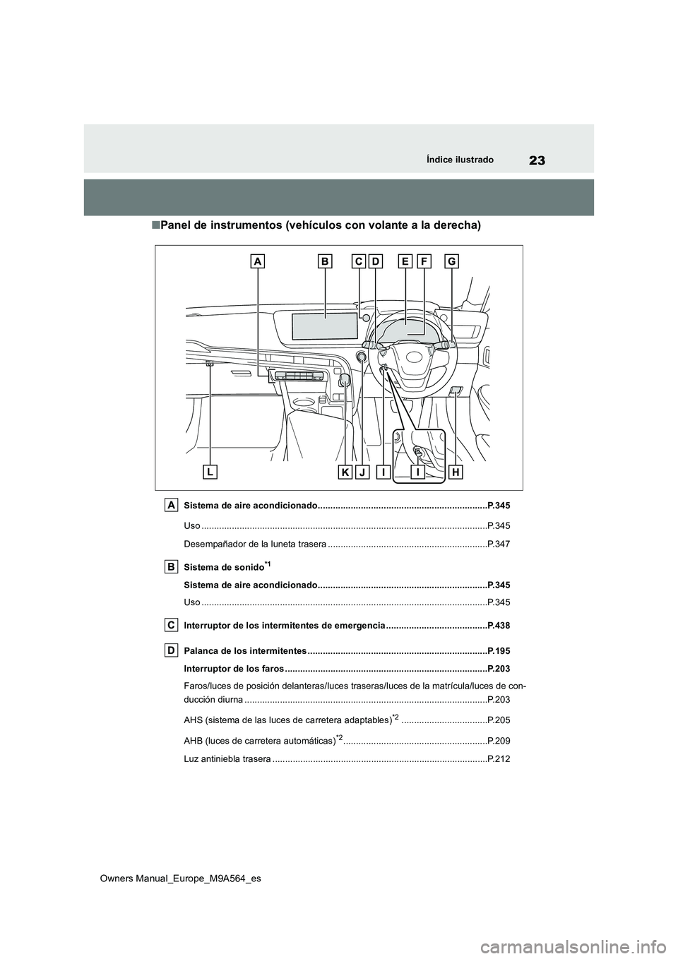 TOYOTA MIRAI 2023 Manual del propietario (in Spanish) 23
Owners Manual_Europe_M9A564_es
Índice ilustrado
■Panel de instrumentos (vehículos con volante a la derecha)
Sistema de aire acondicionado........................................................ TOYOTA MIRAI 2023 Manual del propietario (in Spanish) 23
Owners Manual_Europe_M9A564_es
Índice ilustrado
■Panel de instrumentos (vehículos con volante a la derecha)
Sistema de aire acondicionado........................................................