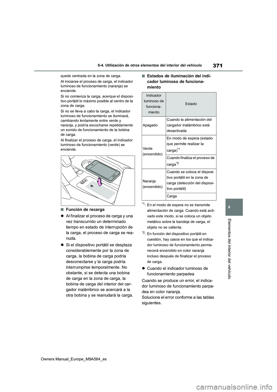 TOYOTA MIRAI 2023 Manual del propietario (in Spanish) 371
6
Owners Manual_Europe_M9A564_es
6-4. Utilización de otros elementos del interior del vehículo
Elementos del interior del vehículo
quede centrada en la zona de carga.
Al iniciarse el proceso d TOYOTA MIRAI 2023 Manual del propietario (in Spanish) 371
6
Owners Manual_Europe_M9A564_es
6-4. Utilización de otros elementos del interior del vehículo
Elementos del interior del vehículo
quede centrada en la zona de carga.
Al iniciarse el proceso d