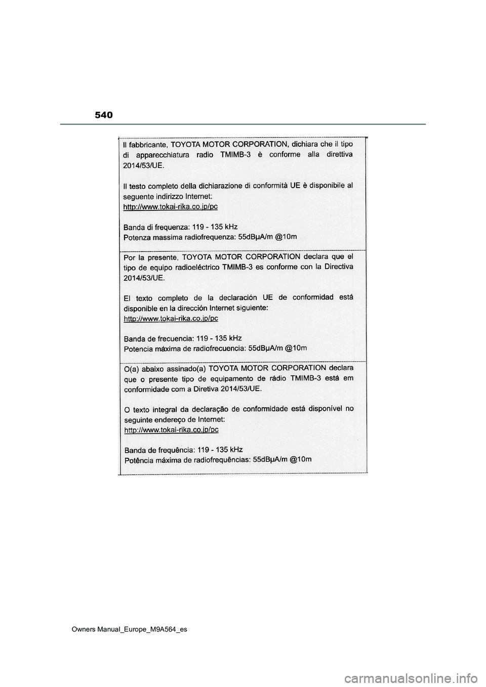 TOYOTA MIRAI 2023  Manual del propietario (in Spanish) 540
Owners Manual_Europe_M9A564_es 