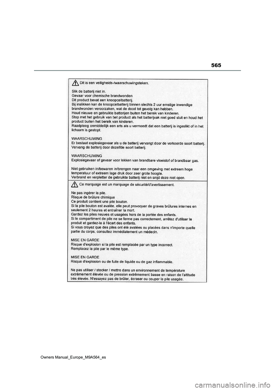 TOYOTA MIRAI 2023  Manual del propietario (in Spanish) 565
Owners Manual_Europe_M9A564_es 