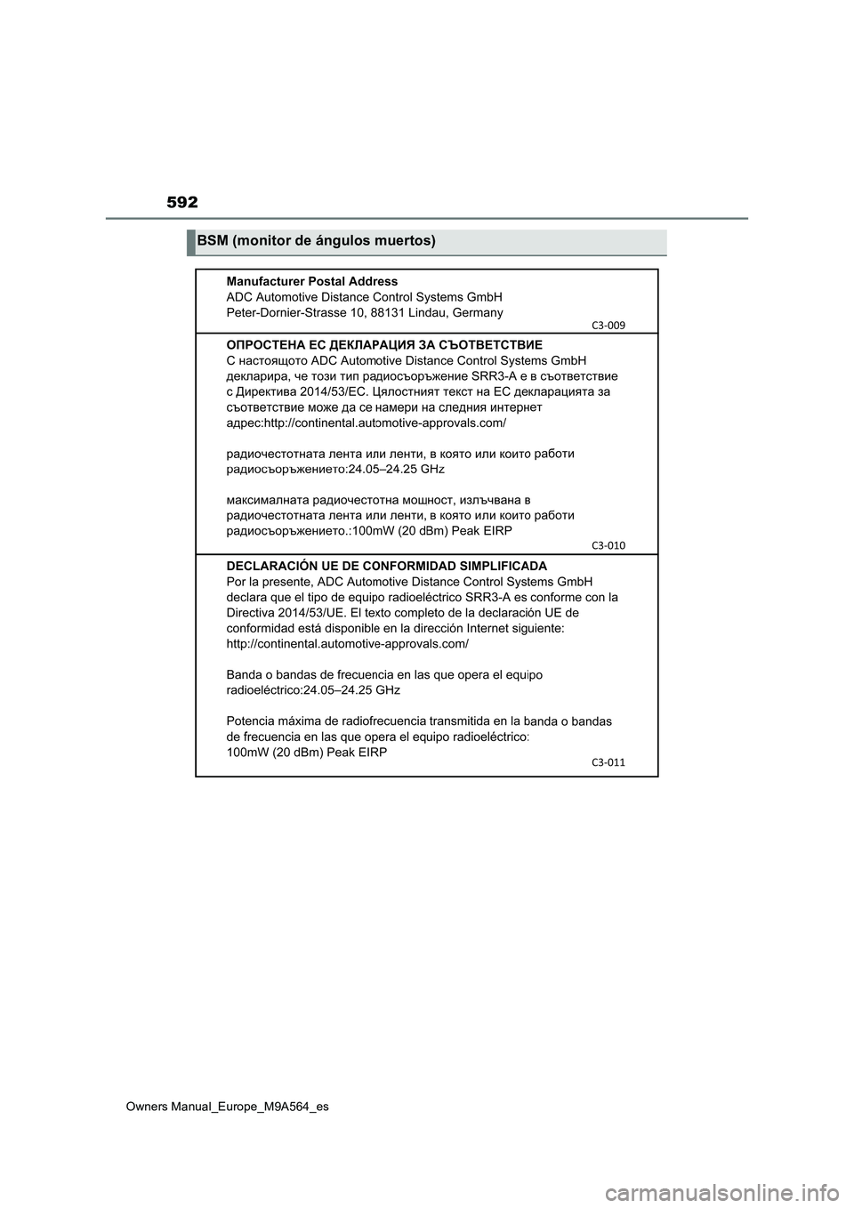 TOYOTA MIRAI 2023 Manual del propietario (in Spanish) 592
Owners Manual_Europe_M9A564_es
BSM (monitor de ángulos muertos) TOYOTA MIRAI 2023 Manual del propietario (in Spanish) 592
Owners Manual_Europe_M9A564_es
BSM (monitor de ángulos muertos)