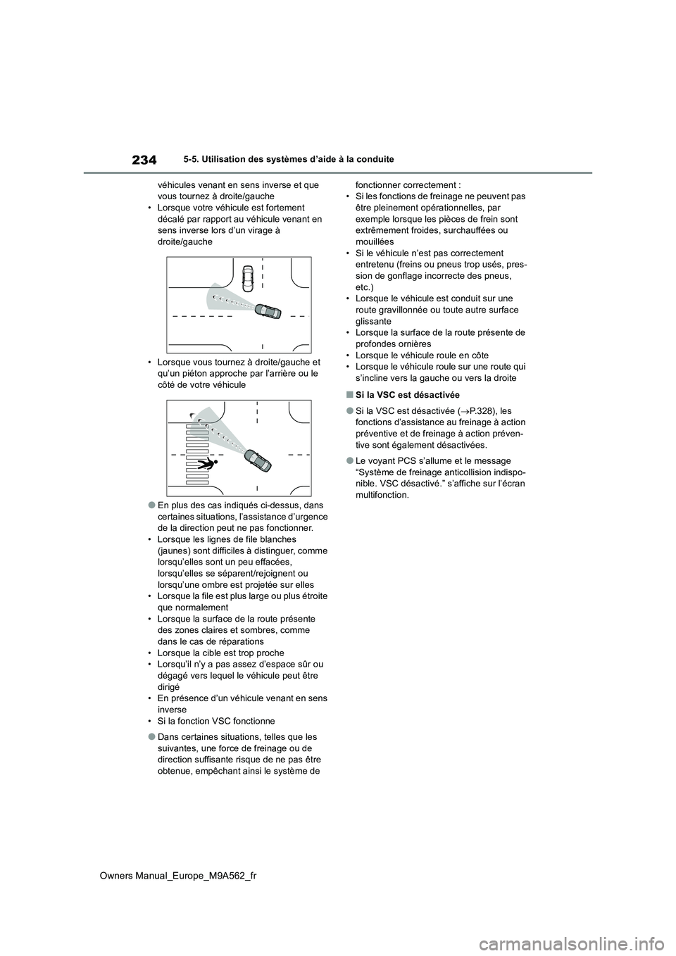 TOYOTA MIRAI 2023 Manuel du propriétaire (in French) 234
Owners Manual_Europe_M9A562_fr
5-5. Utilisation des systèmes d’aide à la conduite
véhicules venant en sens inverse et que vous tournez à droite/gauche• Lorsque votre véhicule est fortem TOYOTA MIRAI 2023 Manuel du propriétaire (in French) 234
Owners Manual_Europe_M9A562_fr
5-5. Utilisation des systèmes d’aide à la conduite
véhicules venant en sens inverse et que vous tournez à droite/gauche• Lorsque votre véhicule est fortem