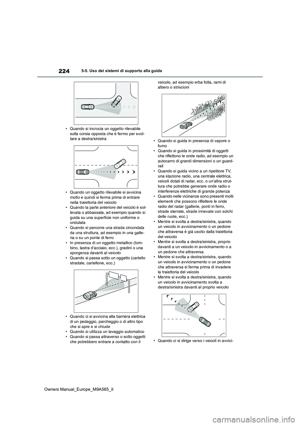 TOYOTA MIRAI 2023 Manuale duso (in Italian) 224
Owners Manual_Europe_M9A565_it
5-5. Uso dei sistemi di supporto alla guida
• Quando si incrocia un oggetto rilevabile sulla corsia opposta che è fermo per svol-tare a destra/sinistra
• Qua TOYOTA MIRAI 2023 Manuale duso (in Italian) 224
Owners Manual_Europe_M9A565_it
5-5. Uso dei sistemi di supporto alla guida
• Quando si incrocia un oggetto rilevabile sulla corsia opposta che è fermo per svol-tare a destra/sinistra
• Qua