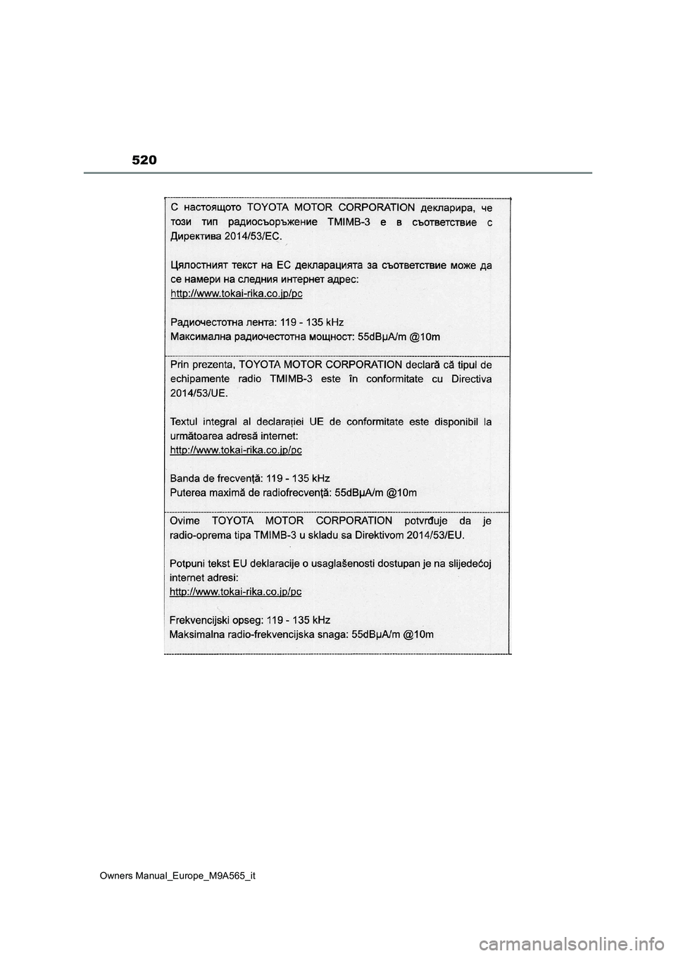 TOYOTA MIRAI 2023 Manuale duso (in Italian) 520
Owners Manual_Europe_M9A565_it TOYOTA MIRAI 2023 Manuale duso (in Italian) 520
Owners Manual_Europe_M9A565_it