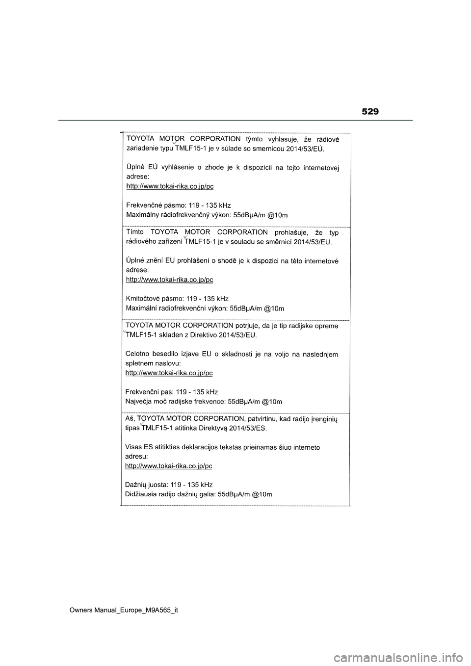 TOYOTA MIRAI 2023 Manuale duso (in Italian) 529
Owners Manual_Europe_M9A565_it TOYOTA MIRAI 2023 Manuale duso (in Italian) 529
Owners Manual_Europe_M9A565_it