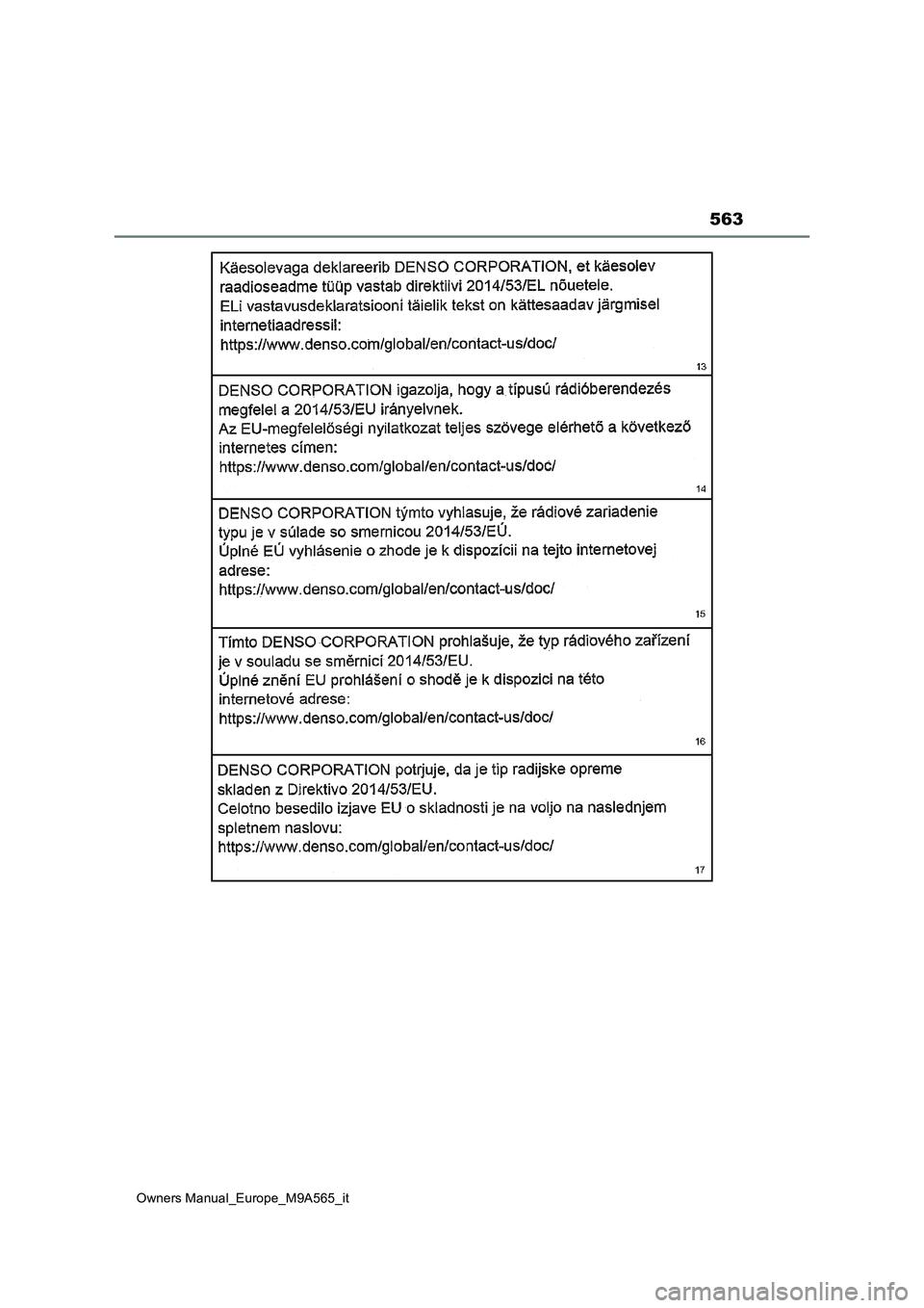 TOYOTA MIRAI 2023  Manuale duso (in Italian) 563
Owners Manual_Europe_M9A565_it 