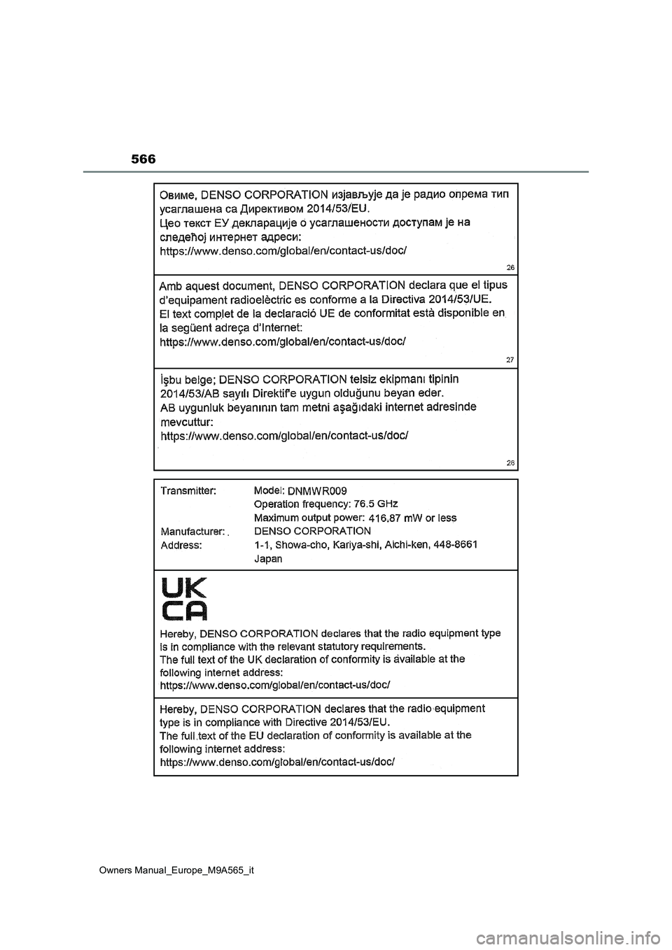 TOYOTA MIRAI 2023  Manuale duso (in Italian) 566
Owners Manual_Europe_M9A565_it 