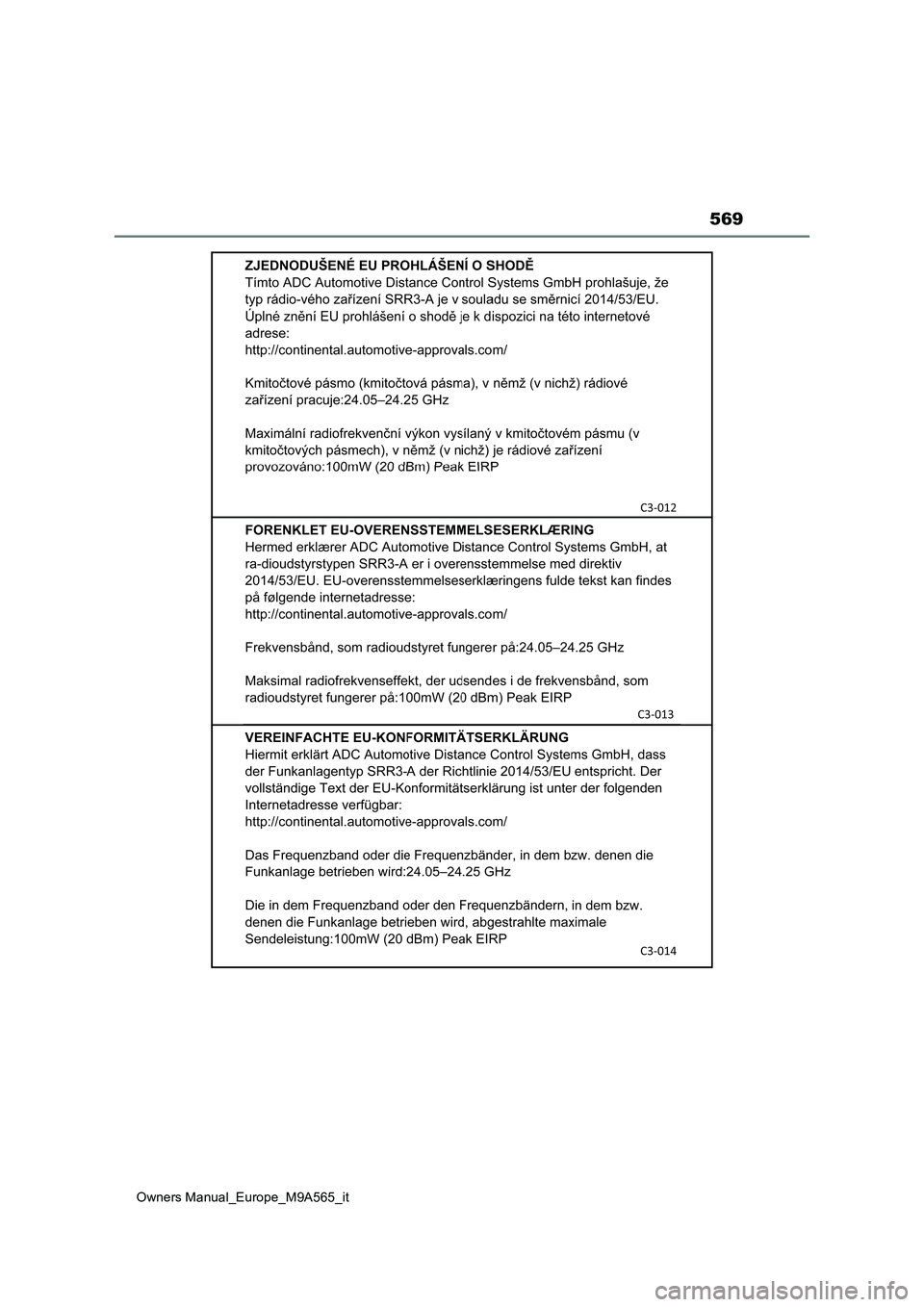 TOYOTA MIRAI 2023 Manuale duso (in Italian) 569
Owners Manual_Europe_M9A565_it TOYOTA MIRAI 2023 Manuale duso (in Italian) 569
Owners Manual_Europe_M9A565_it