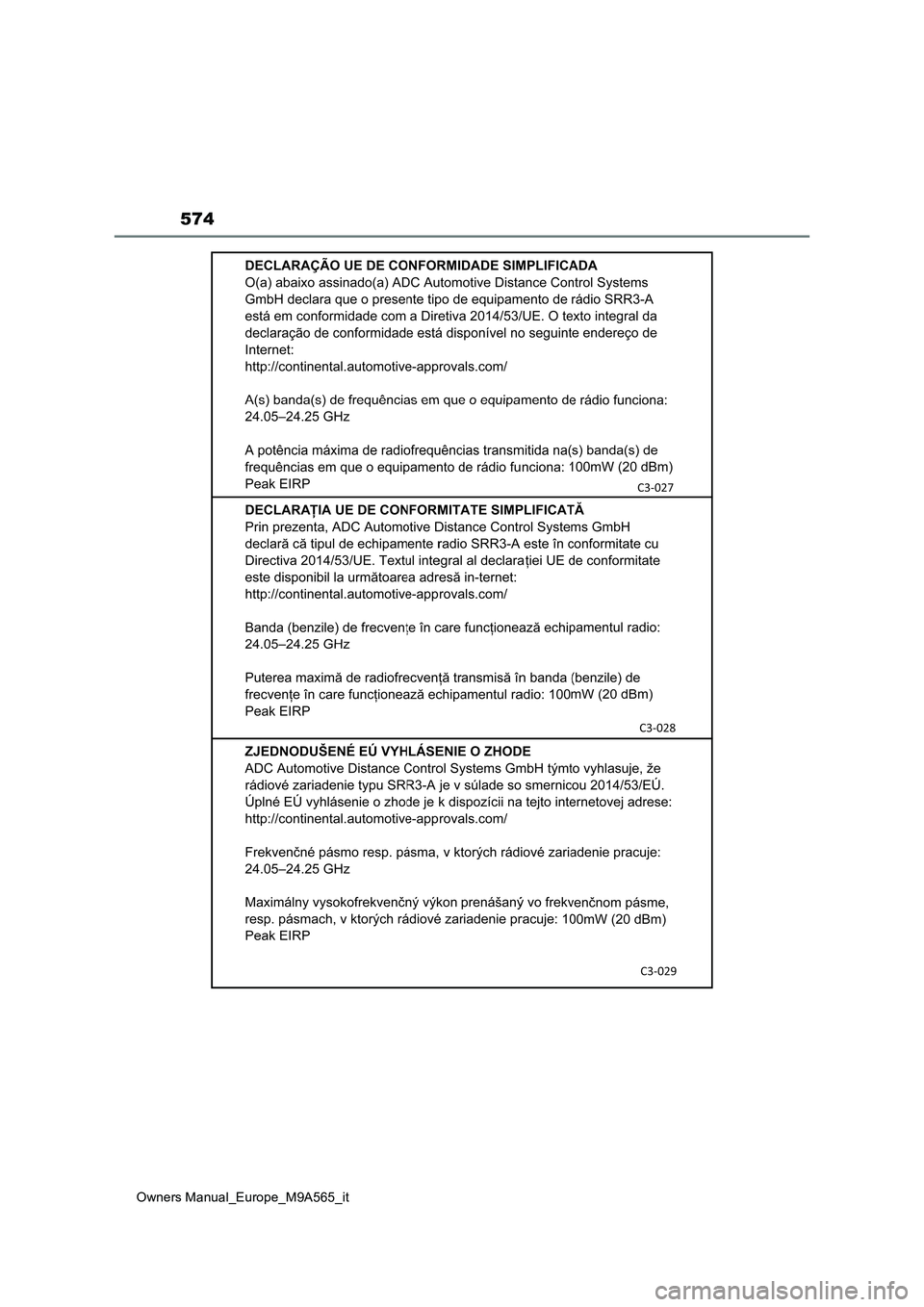 TOYOTA MIRAI 2023 Manuale duso (in Italian) 574
Owners Manual_Europe_M9A565_it TOYOTA MIRAI 2023 Manuale duso (in Italian) 574
Owners Manual_Europe_M9A565_it