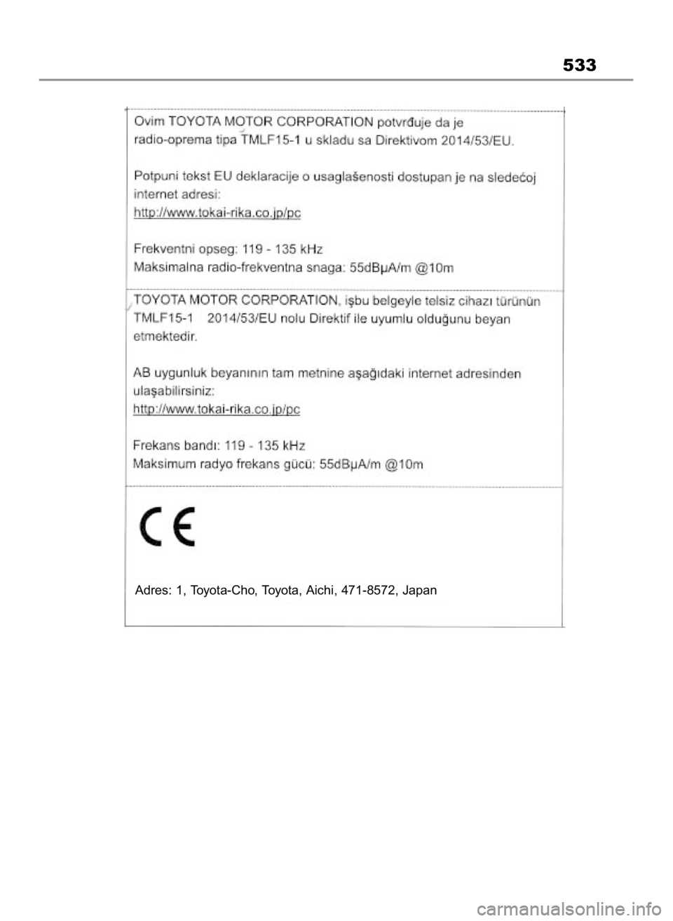 TOYOTA MIRAI 2022 Instrukcja obsługi (in Polish) 533
Adres: 1, Toyota-Cho, Toyota, Aichi, 471-8572, Japan
49 Mirai_OM9A561E 1/9/23 3:16 PM Page 533 TOYOTA MIRAI 2022 Instrukcja obsługi (in Polish) 533
Adres: 1, Toyota-Cho, Toyota, Aichi, 471-8572, Japan
49 Mirai_OM9A561E 1/9/23 3:16 PM Page 533