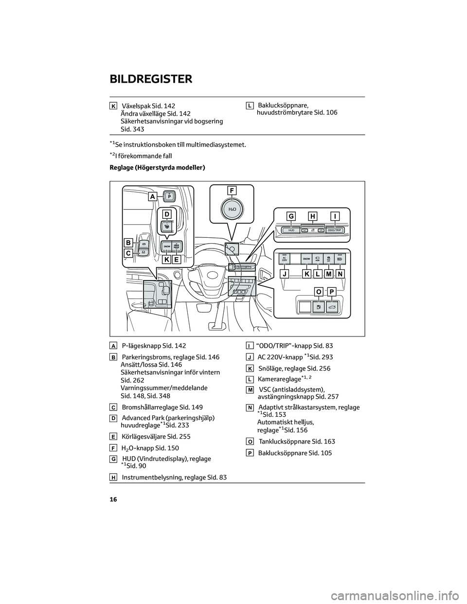 TOYOTA MIRAI 2023 Bruksanvisningar (in Swedish) KVäxelspak Sid. 142
Ändra växelläge Sid. 142
Säkerhetsanvisningar vid bogsering
Sid. 343LBaklucksöppnare,
huvudströmbrytare Sid. 106
*1Se instruktionsboken till multimediasystemet.
*2I förekom TOYOTA MIRAI 2023 Bruksanvisningar (in Swedish) KVäxelspak Sid. 142
Ändra växelläge Sid. 142
Säkerhetsanvisningar vid bogsering
Sid. 343LBaklucksöppnare,
huvudströmbrytare Sid. 106
*1Se instruktionsboken till multimediasystemet.
*2I förekom