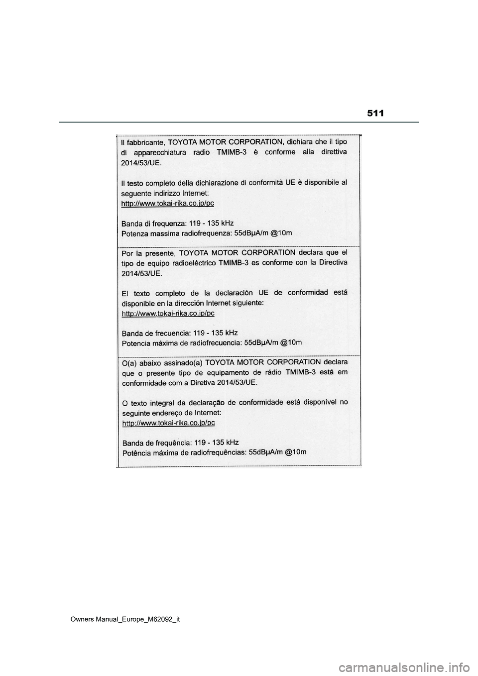 TOYOTA MIRAI 2022 Manuale duso (in Italian) 511
Owners Manual_Europe_M62092_it TOYOTA MIRAI 2022 Manuale duso (in Italian) 511
Owners Manual_Europe_M62092_it