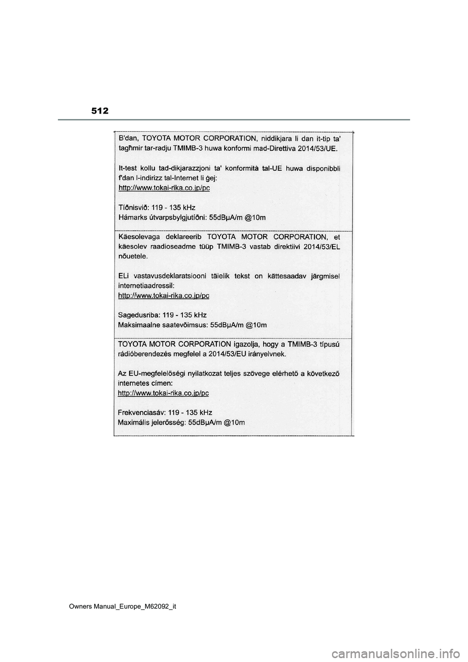 TOYOTA MIRAI 2022 Manuale duso (in Italian) 512
Owners Manual_Europe_M62092_it TOYOTA MIRAI 2022 Manuale duso (in Italian) 512
Owners Manual_Europe_M62092_it