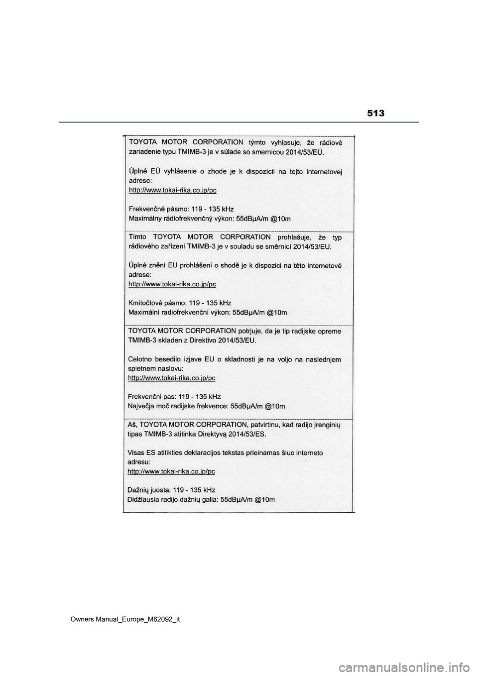 TOYOTA MIRAI 2022 Manuale duso (in Italian) 513
Owners Manual_Europe_M62092_it TOYOTA MIRAI 2022 Manuale duso (in Italian) 513
Owners Manual_Europe_M62092_it