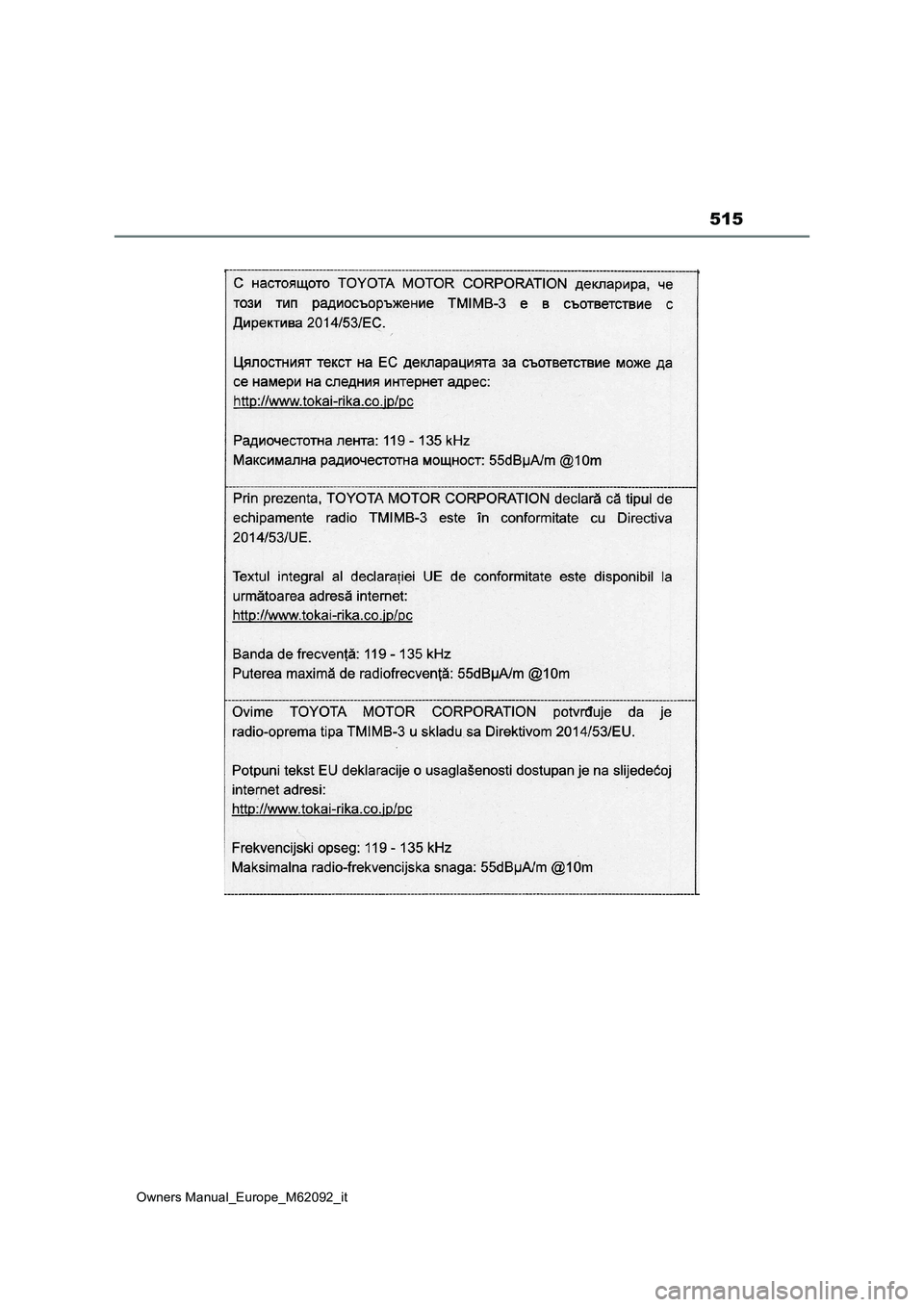 TOYOTA MIRAI 2022 Manuale duso (in Italian) 515
Owners Manual_Europe_M62092_it TOYOTA MIRAI 2022 Manuale duso (in Italian) 515
Owners Manual_Europe_M62092_it