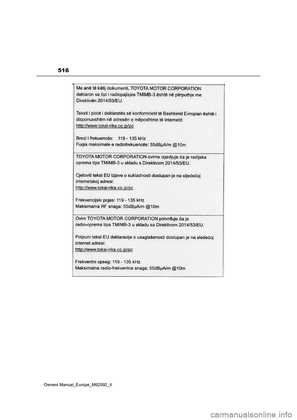 TOYOTA MIRAI 2022 Manuale duso (in Italian) 516
Owners Manual_Europe_M62092_it TOYOTA MIRAI 2022 Manuale duso (in Italian) 516
Owners Manual_Europe_M62092_it