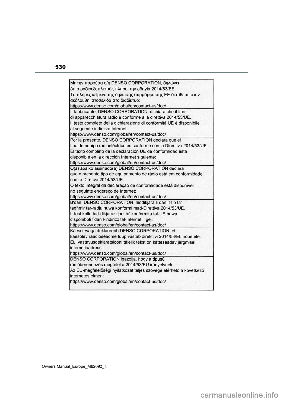 TOYOTA MIRAI 2022 Manuale duso (in Italian) 530
Owners Manual_Europe_M62092_it TOYOTA MIRAI 2022 Manuale duso (in Italian) 530
Owners Manual_Europe_M62092_it