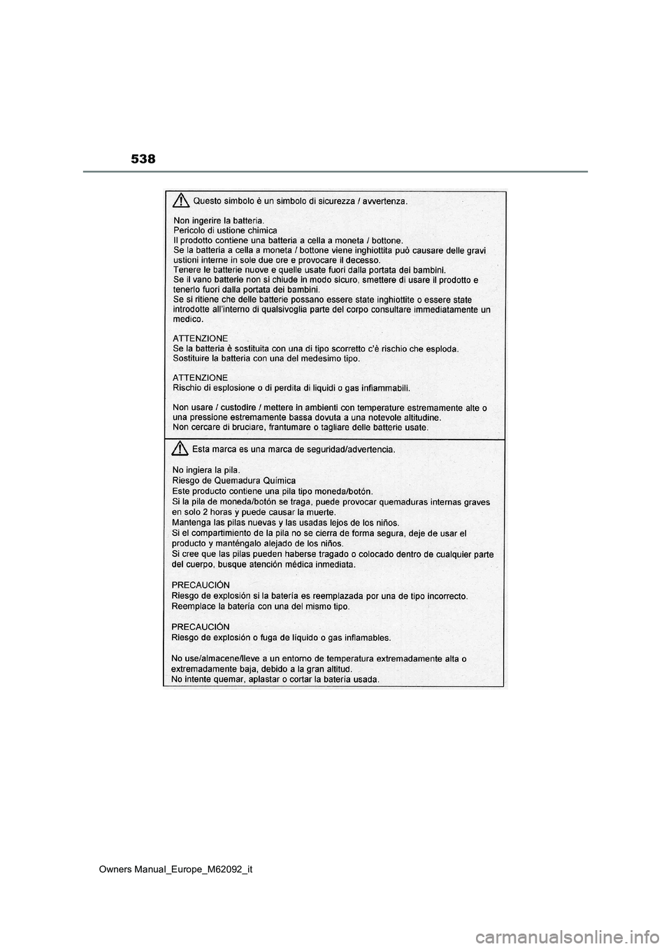 TOYOTA MIRAI 2022 Manuale duso (in Italian) 538
Owners Manual_Europe_M62092_it TOYOTA MIRAI 2022 Manuale duso (in Italian) 538
Owners Manual_Europe_M62092_it