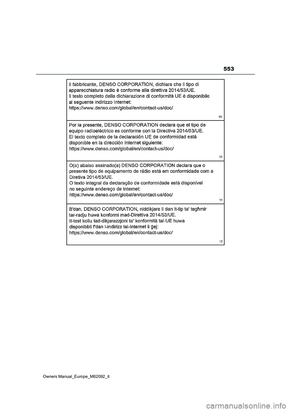 TOYOTA MIRAI 2022 Manuale duso (in Italian) 553
Owners Manual_Europe_M62092_it TOYOTA MIRAI 2022 Manuale duso (in Italian) 553
Owners Manual_Europe_M62092_it